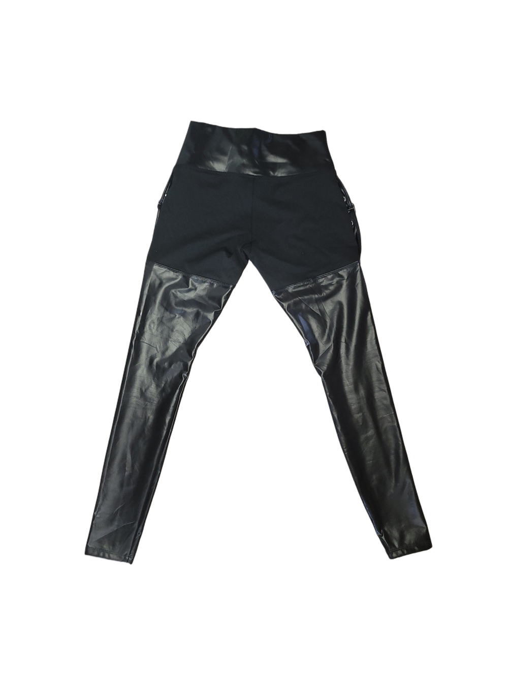 Black Faux Leather High-Waist Moto Leggings - Picture 3 of 6